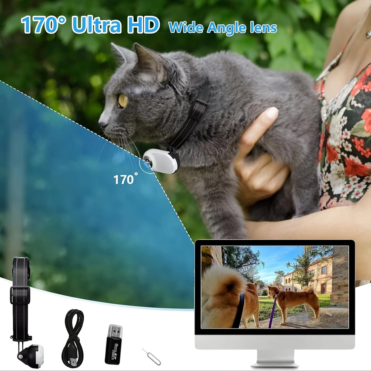 Adjustable USB Rechargeable Pet Camera Collar - 1080P HD,