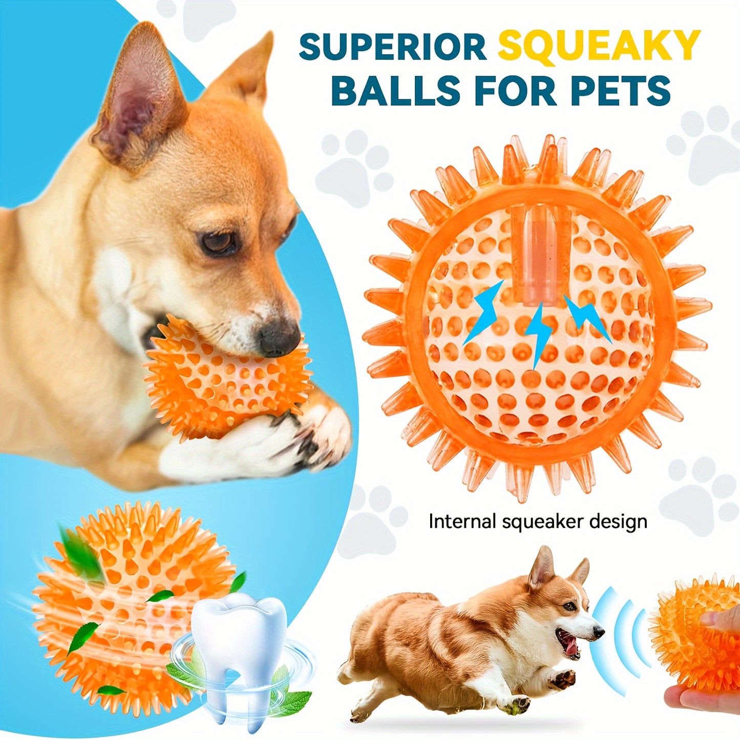 6 Pack Large Spiky Durable Squeaky Dog Toys