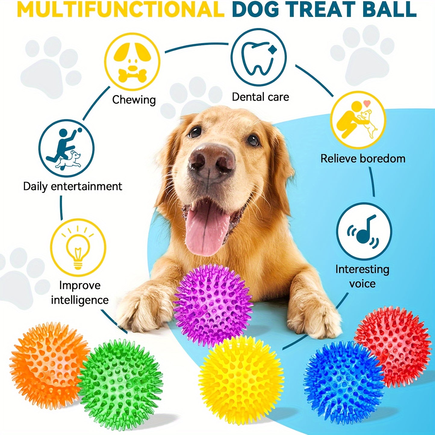 6 Pack Large Spiky Durable Squeaky Dog Toys