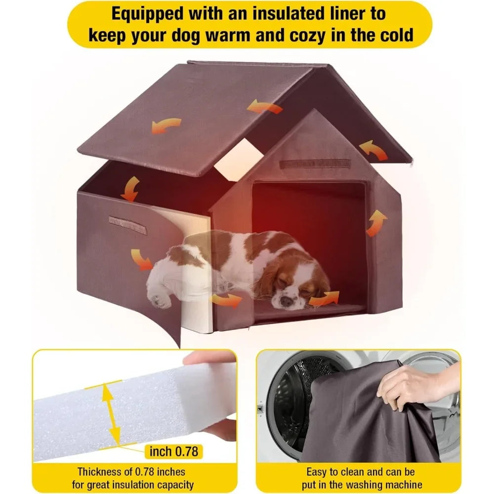Weatherproof Large Dog Shelter with Anti-Chewing Iron Frame