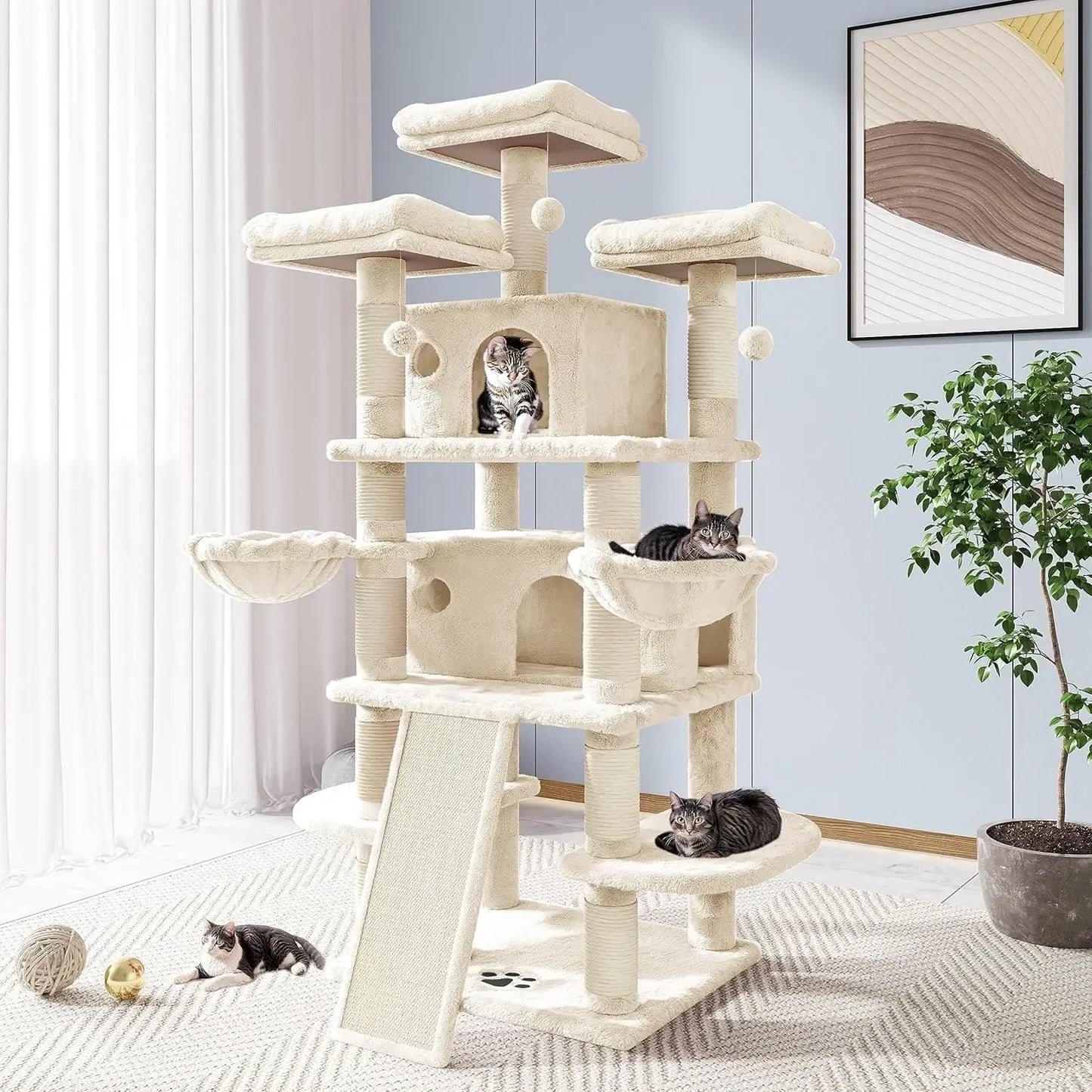 68 Inches Cat Climbing Scratching Tree House