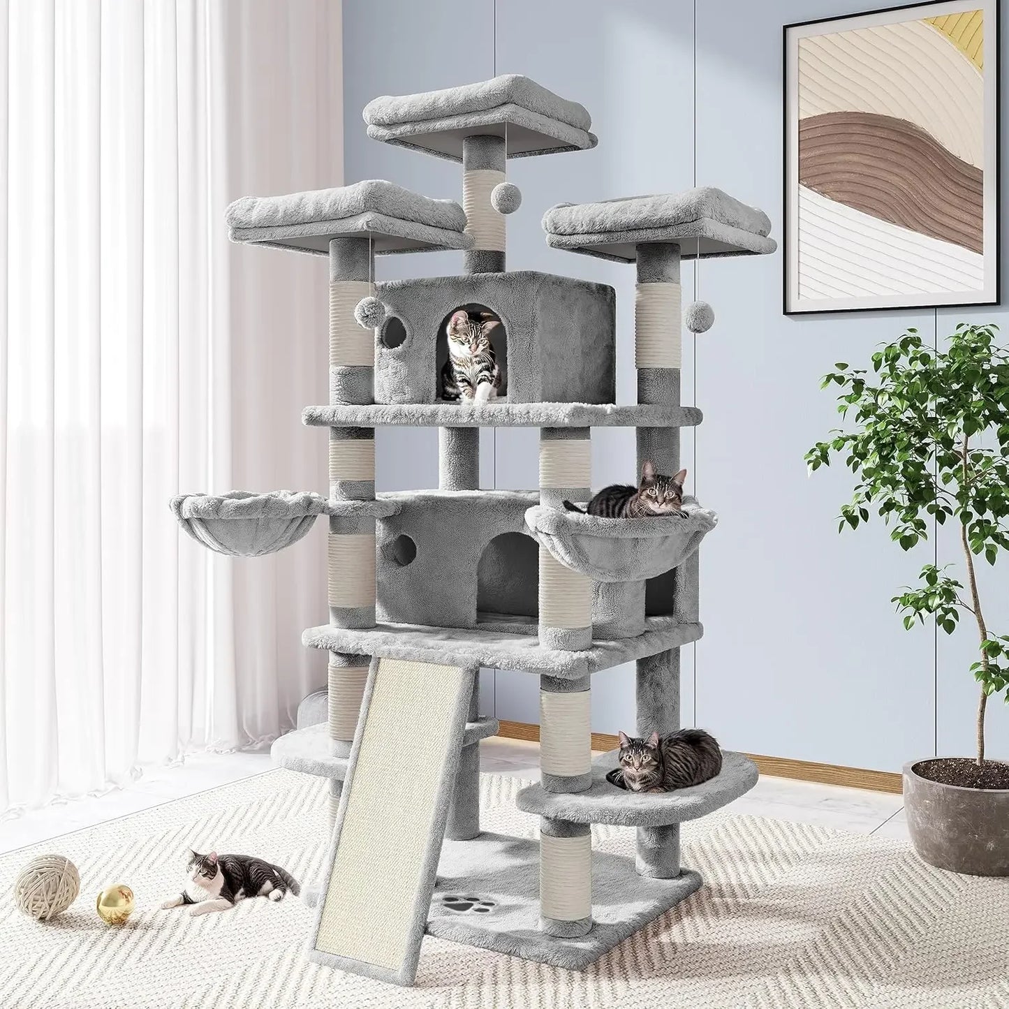 68 Inches Cat Climbing Scratching Tree House
