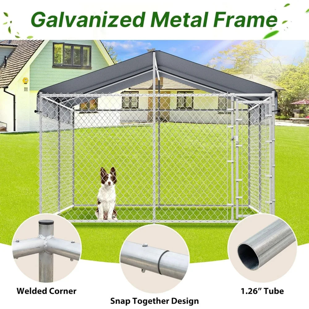 10x10x6.56ft Anti-Rust Dog Kennel Outside with Roof,