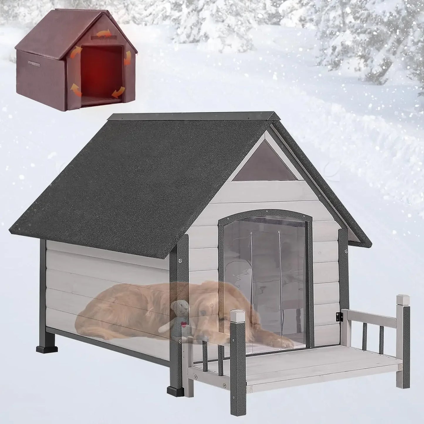 Weatherproof Large Dog Shelter with Anti-Chewing Iron Frame
