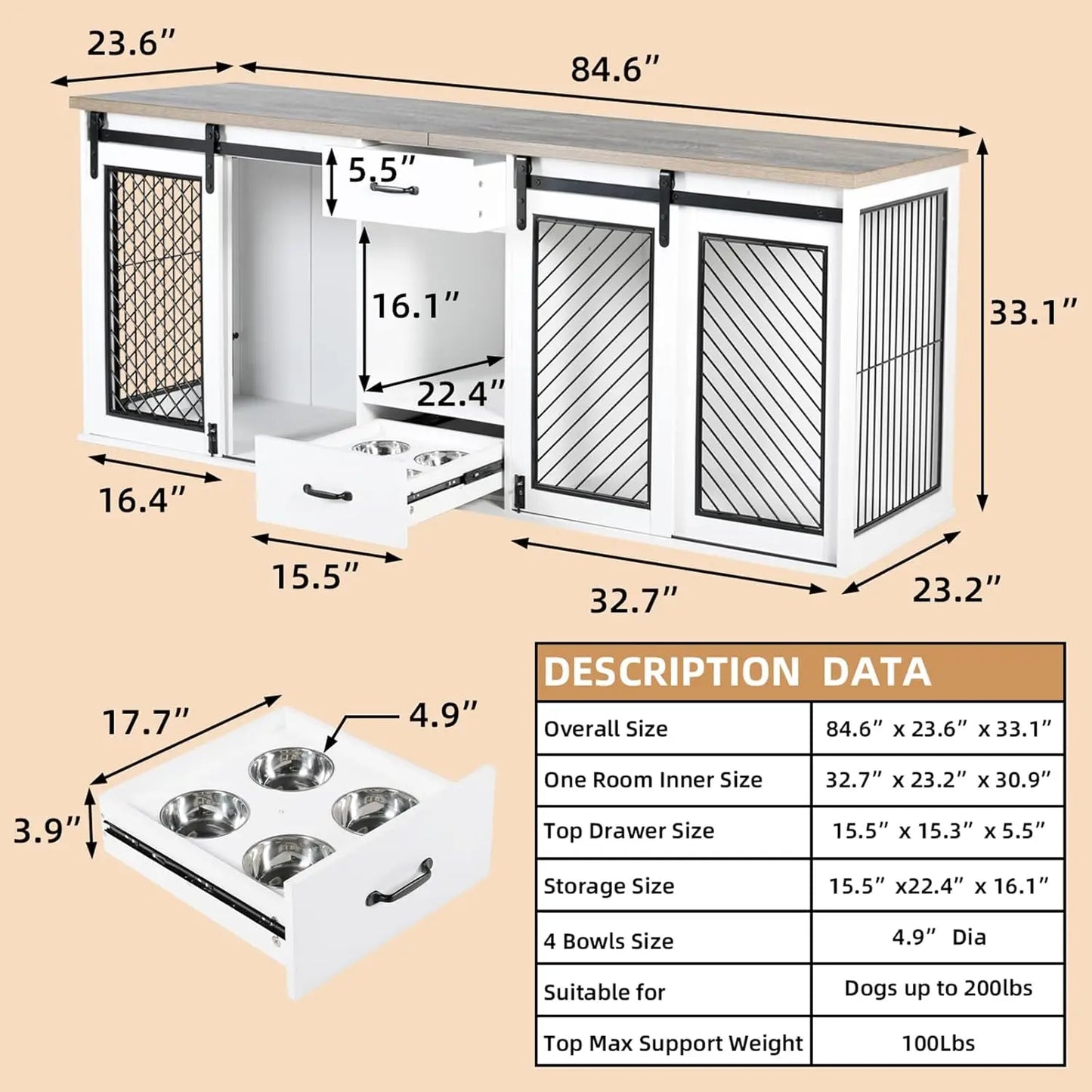85" Sliding Door Double Kennel for 2 Dogs