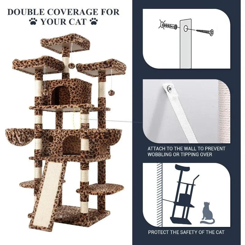 68 Inches Cat Climbing Scratching Tree House
