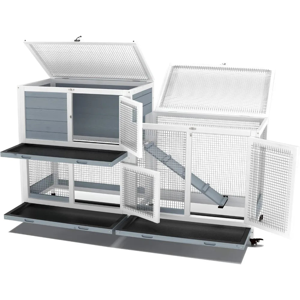Wooden Indoor Bunny Hutch Rabbit Cage on Wheels