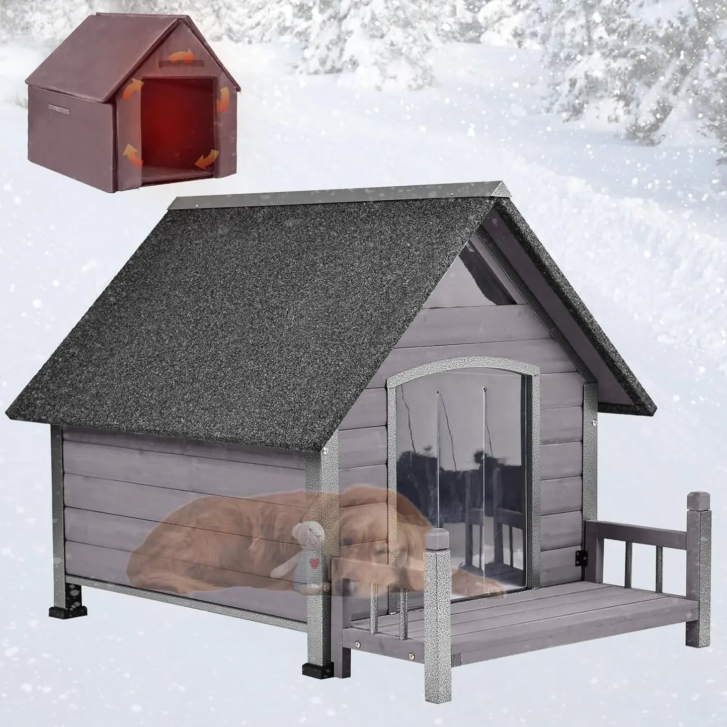 Weatherproof Large Dog Shelter with Anti-Chewing Iron Frame