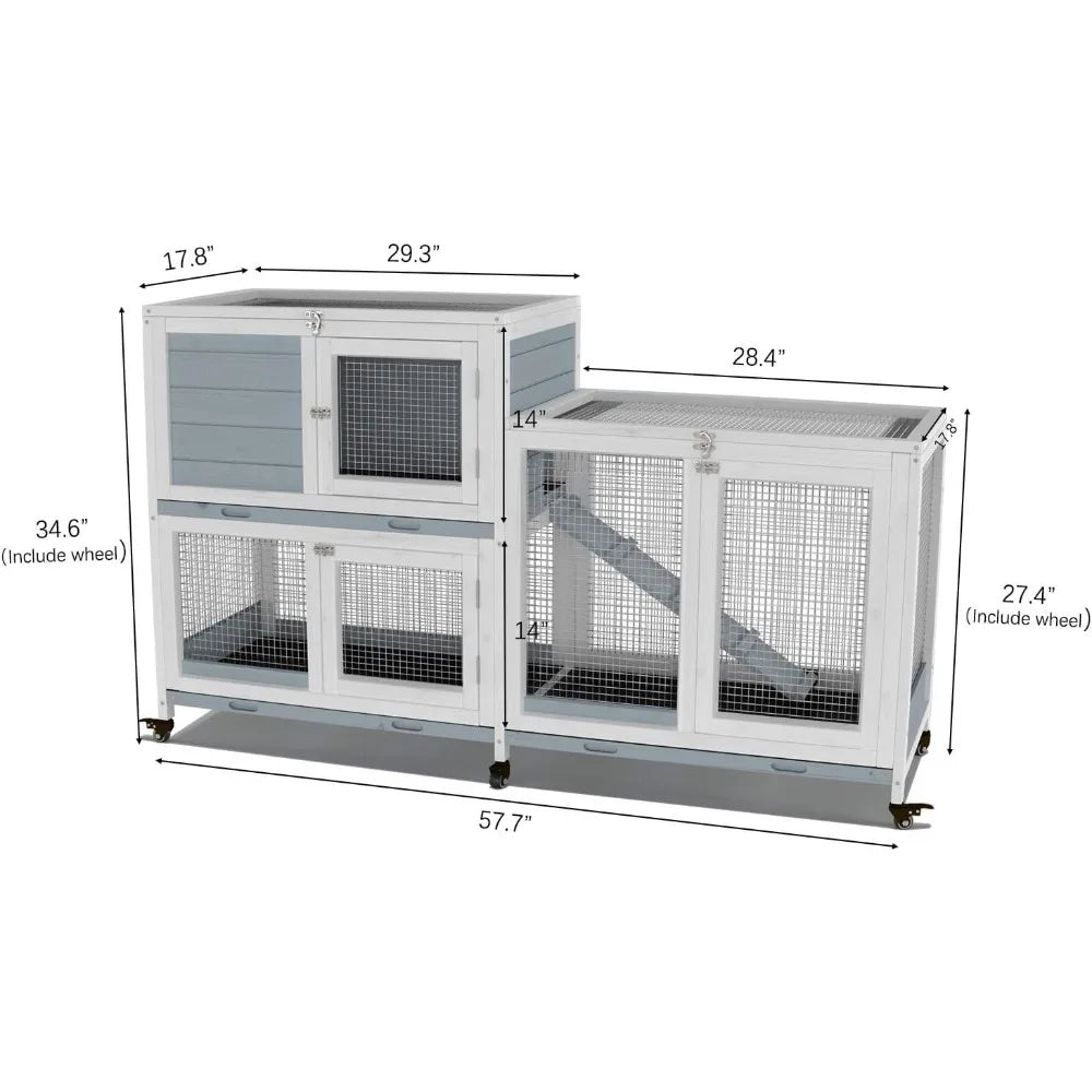 Wooden Indoor Bunny Hutch Rabbit Cage on Wheels