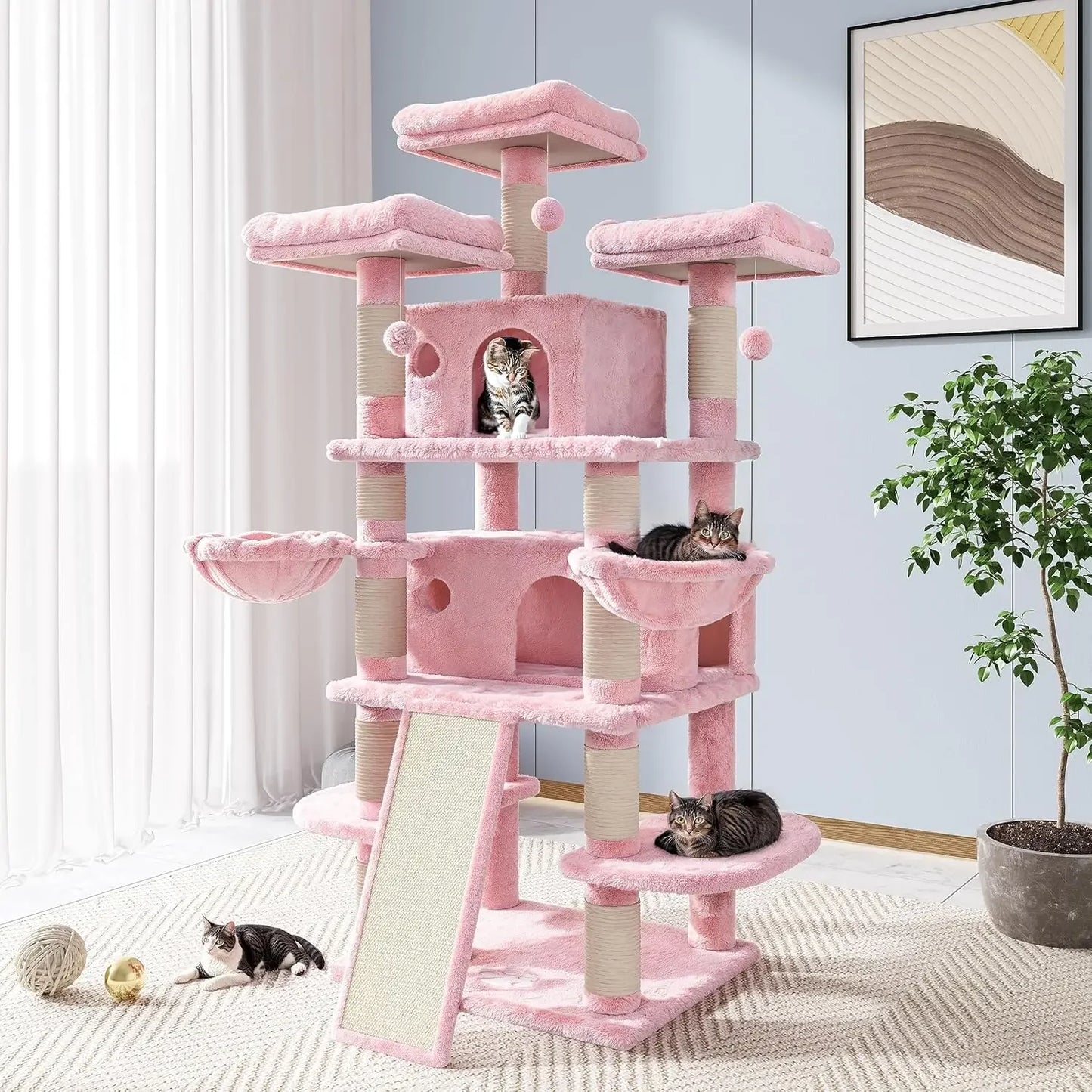 68 Inches Cat Climbing Scratching Tree House