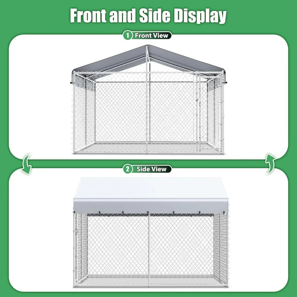 10x10x6.56ft Anti-Rust Dog Kennel Outside with Roof,