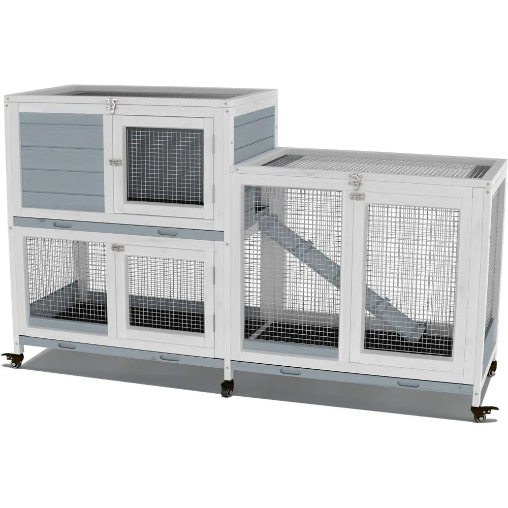 Wooden Indoor Bunny Hutch Rabbit Cage on Wheels