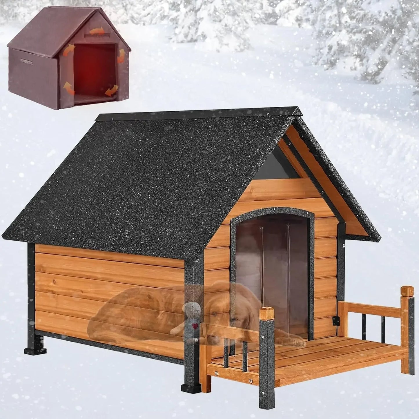 Weatherproof Large Dog Shelter with Anti-Chewing Iron Frame