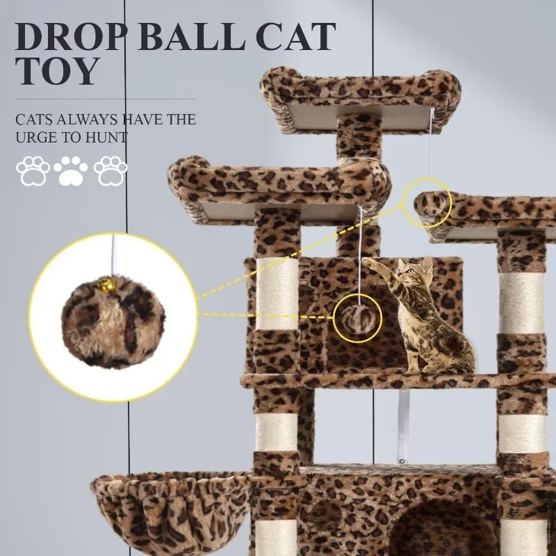 68 Inches Cat Climbing Scratching Tree House