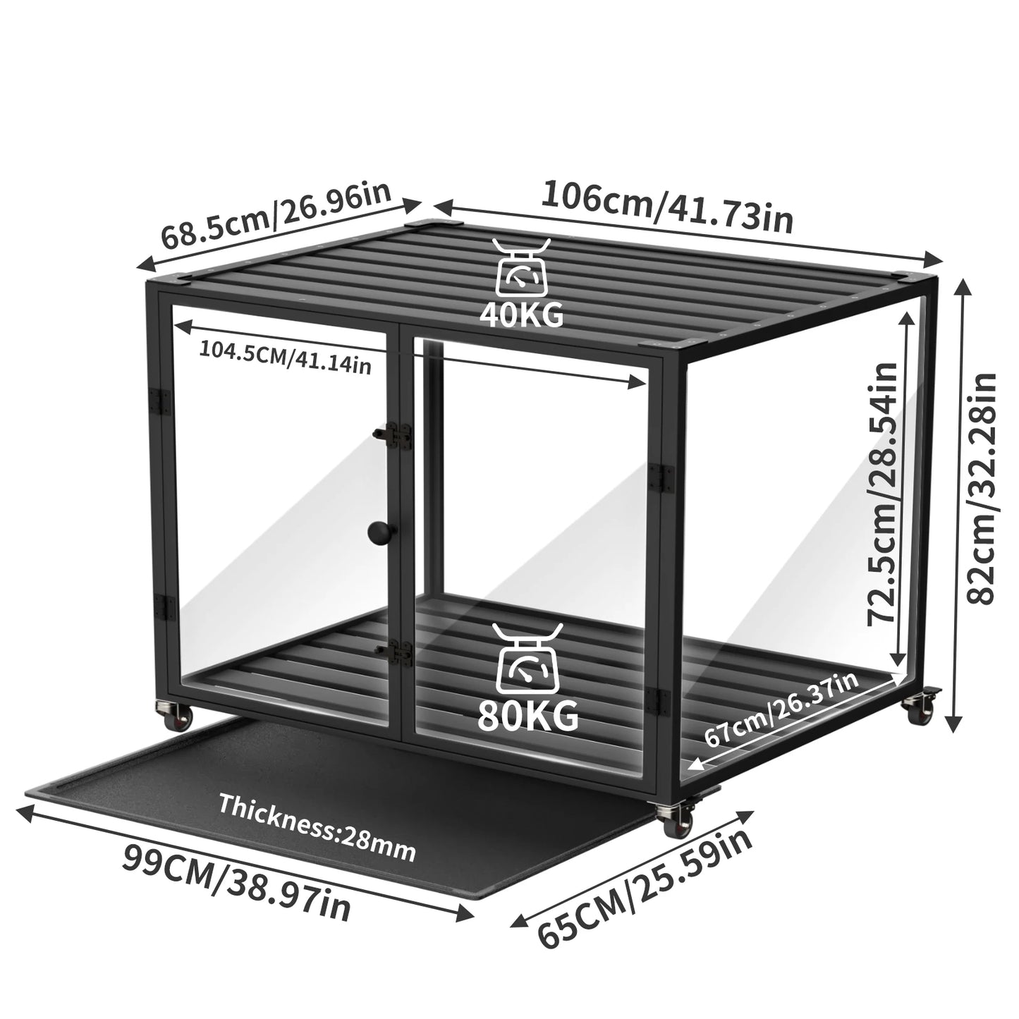 Tempered Glass Dog Crate with Rolling Frame