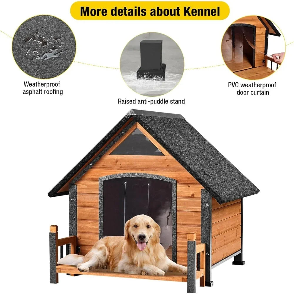 Weatherproof Large Dog Shelter with Anti-Chewing Iron Frame