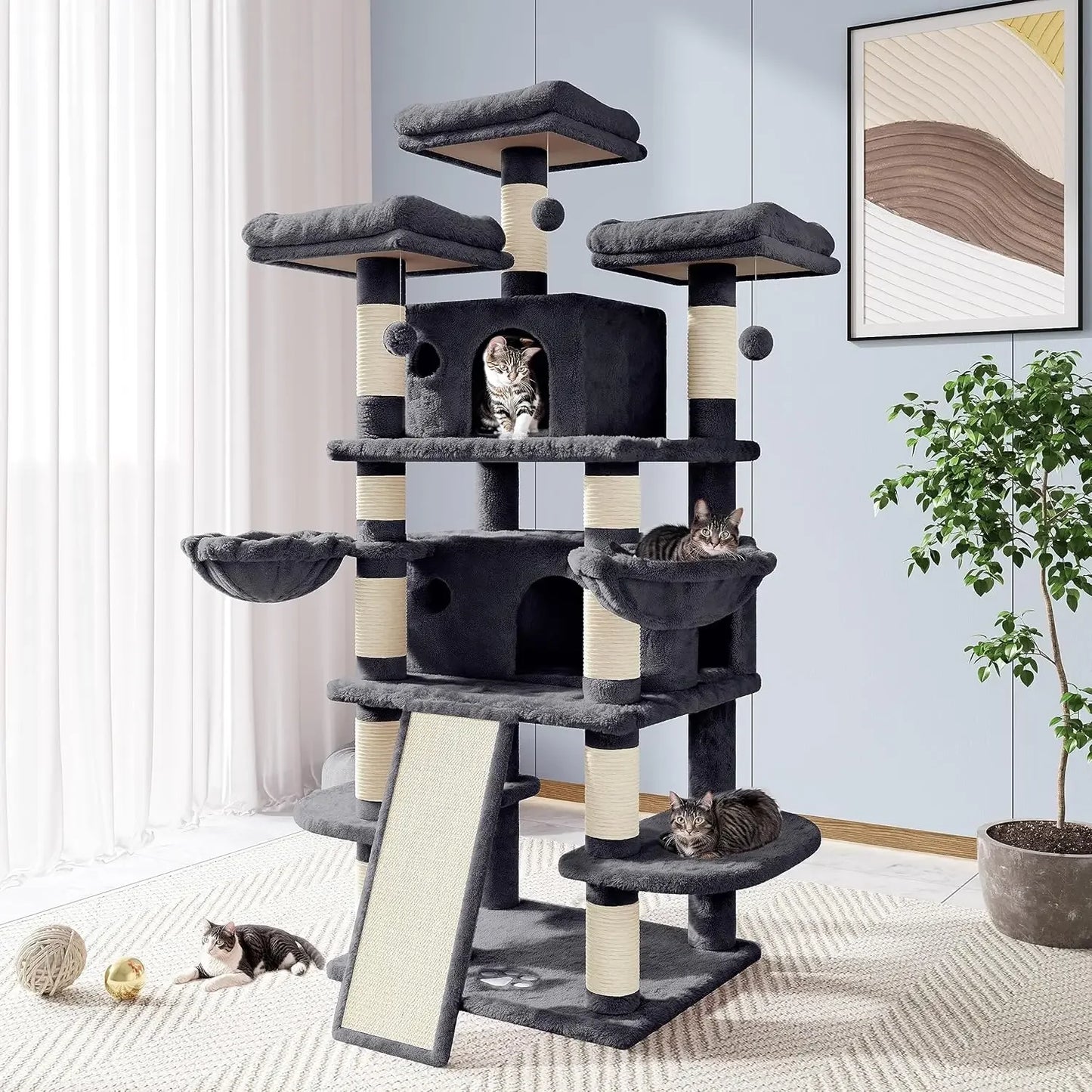 68 Inches Cat Climbing Scratching Tree House