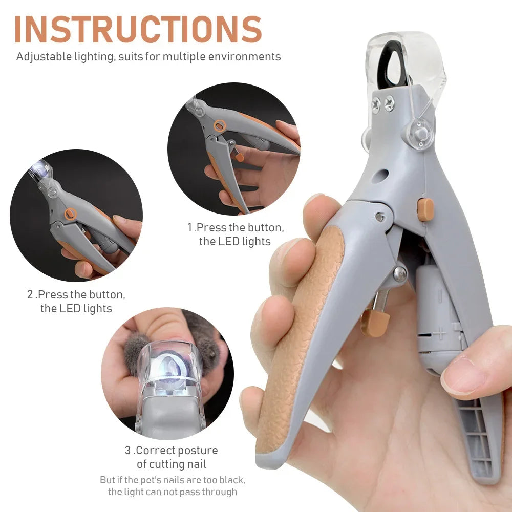 LED Light Nail Trimmer Grooming Tools for Pets