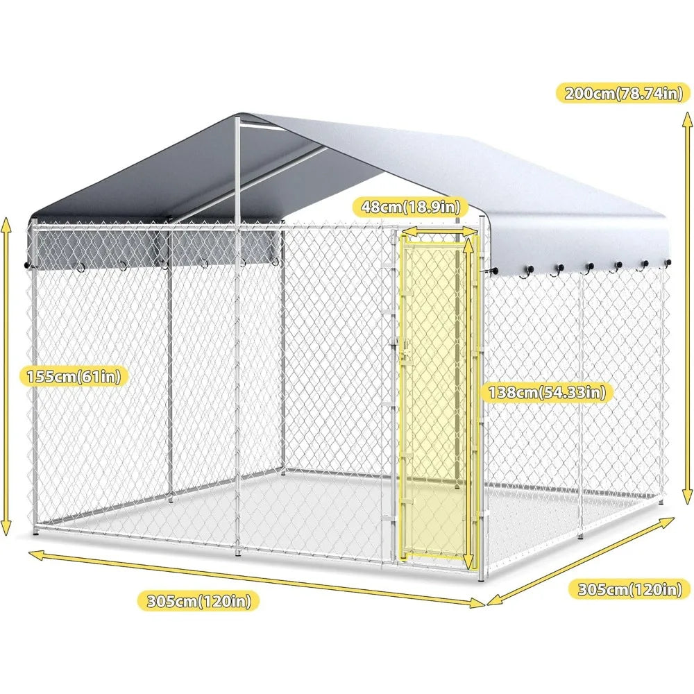 10x10x6.56ft Anti-Rust Dog Kennel Outside with Roof,