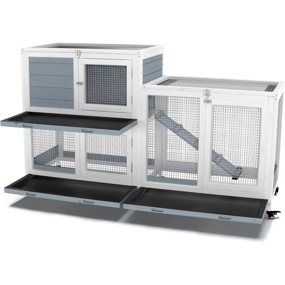 Wooden Indoor Bunny Hutch Rabbit Cage on Wheels