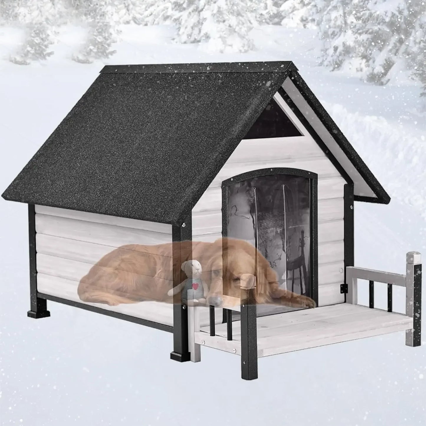 Weatherproof Large Dog Shelter with Anti-Chewing Iron Frame