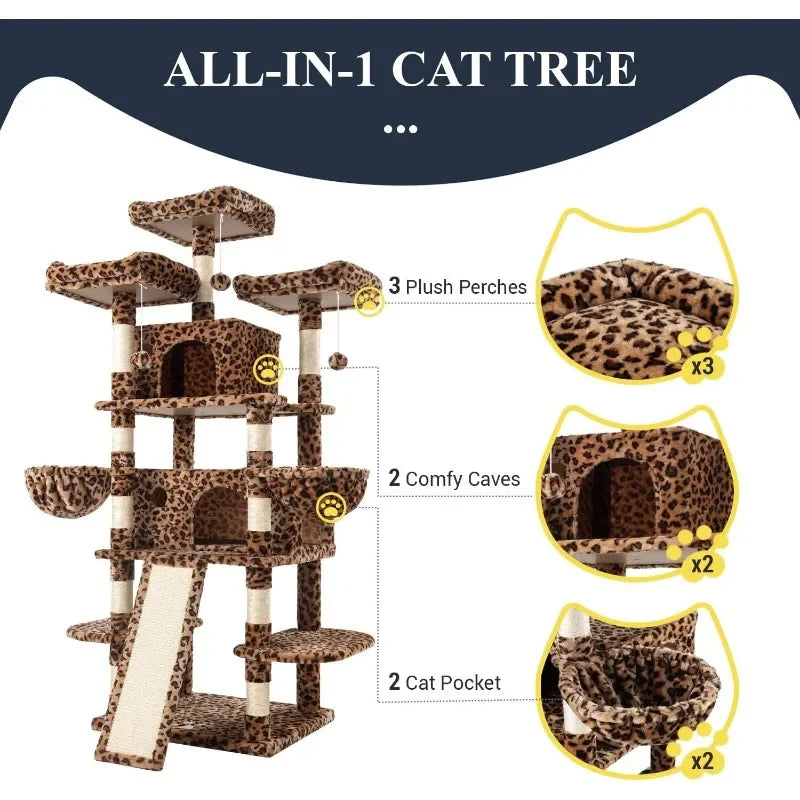 68 Inches Cat Climbing Scratching Tree House
