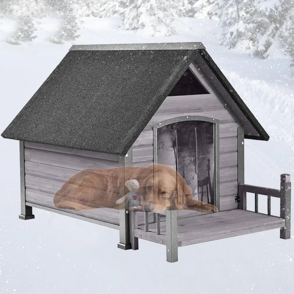 Weatherproof Large Dog Shelter with Anti-Chewing Iron Frame