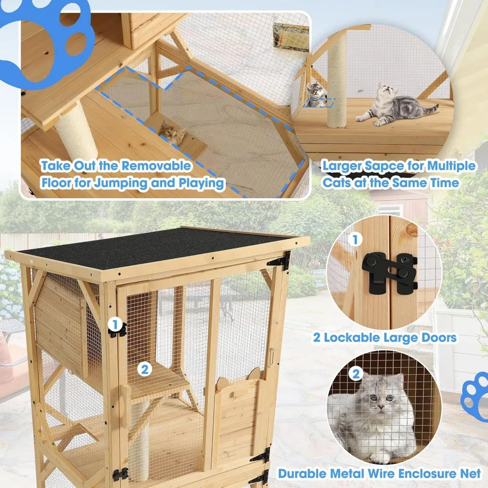 Outdoor Cat Enclosure with Scratcher