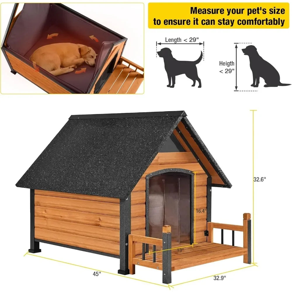 Weatherproof Large Dog Shelter with Anti-Chewing Iron Frame