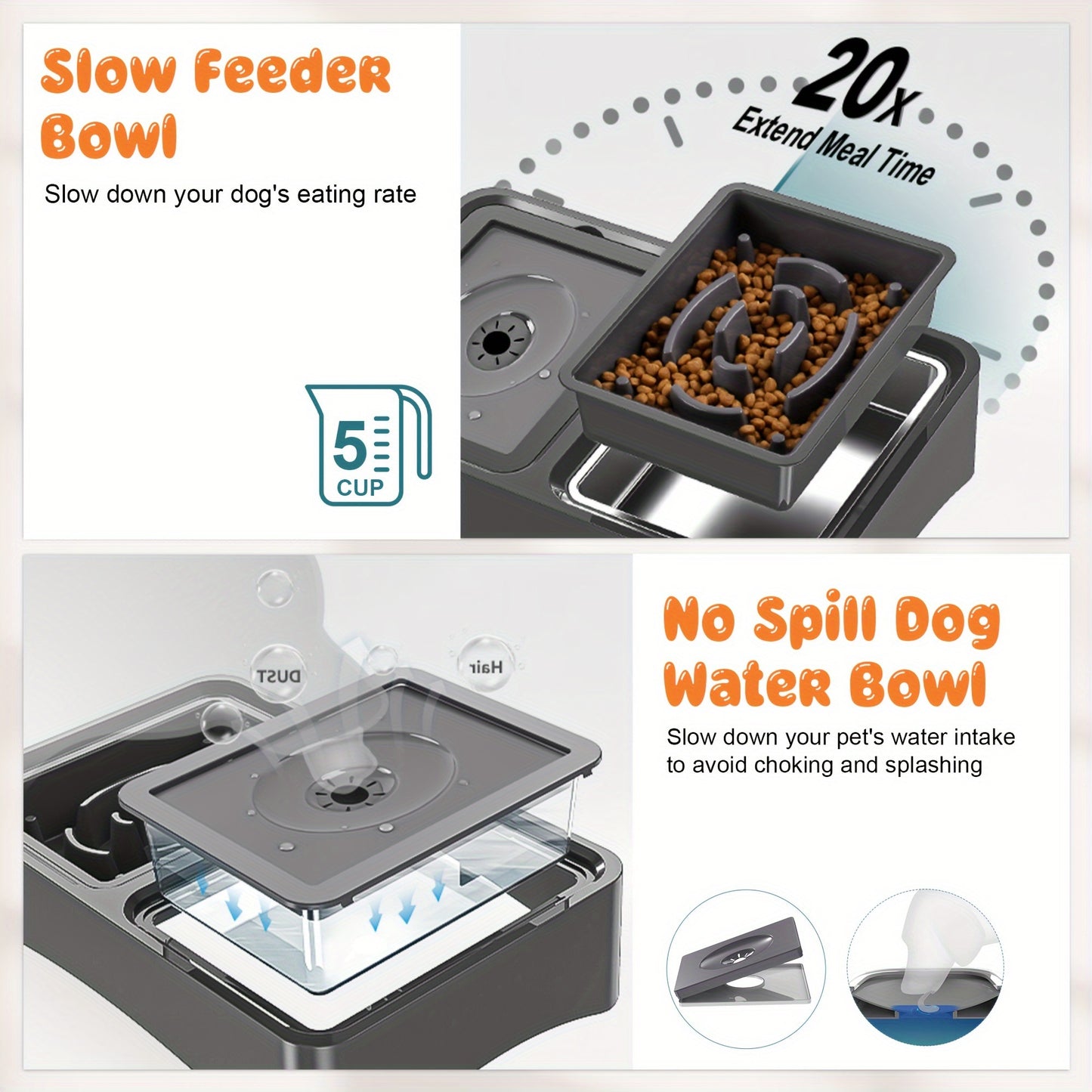 Elevated Food & No-Spill Water Bowl Set