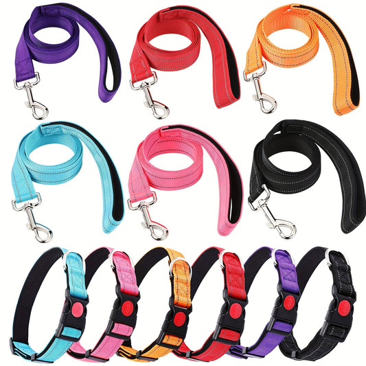 6 Sets Reflective Dog Leash And Collar