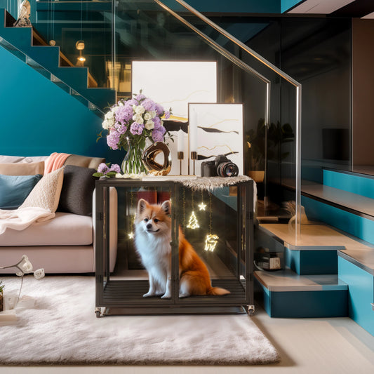 Tempered Glass Dog Crate with  Rolling Frame