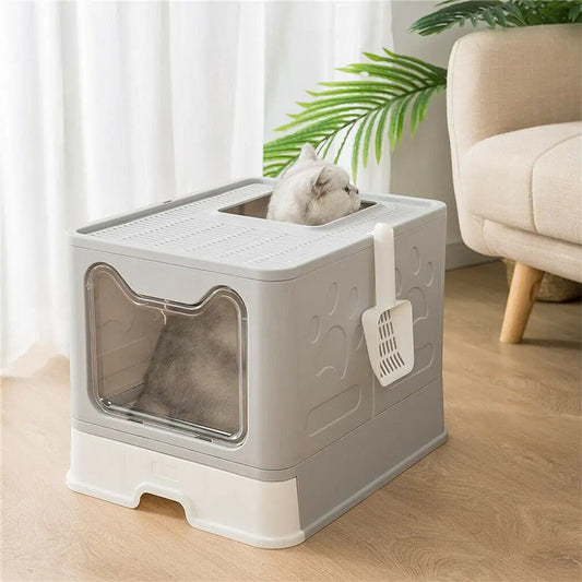 Cat Litter Tray Box with Scoop and Drawer