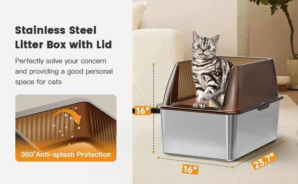 16” XL Stainless Steel Cat Litter Box