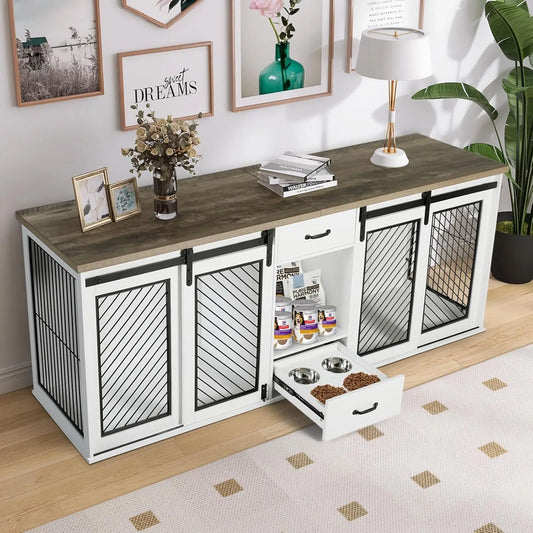 85" Sliding Door Double Kennel for 2 Dogs