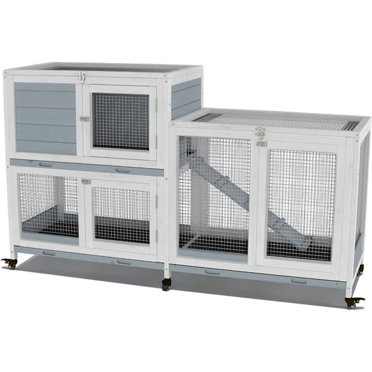 Wooden Indoor Bunny Hutch Rabbit Cage on Wheels