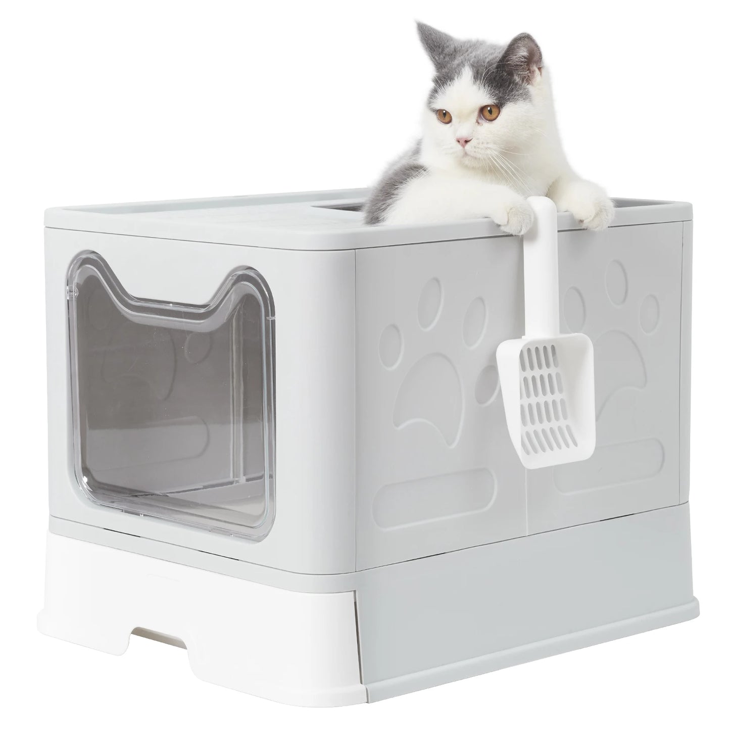 Cat Litter Tray Box with Scoop and Drawer