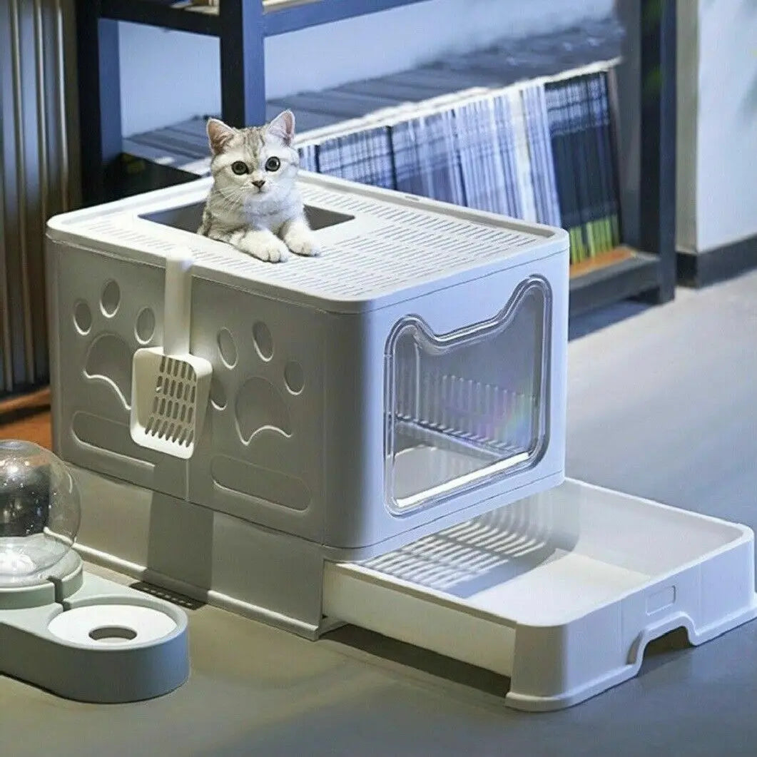 Cat Litter Tray Box with Scoop and Drawer