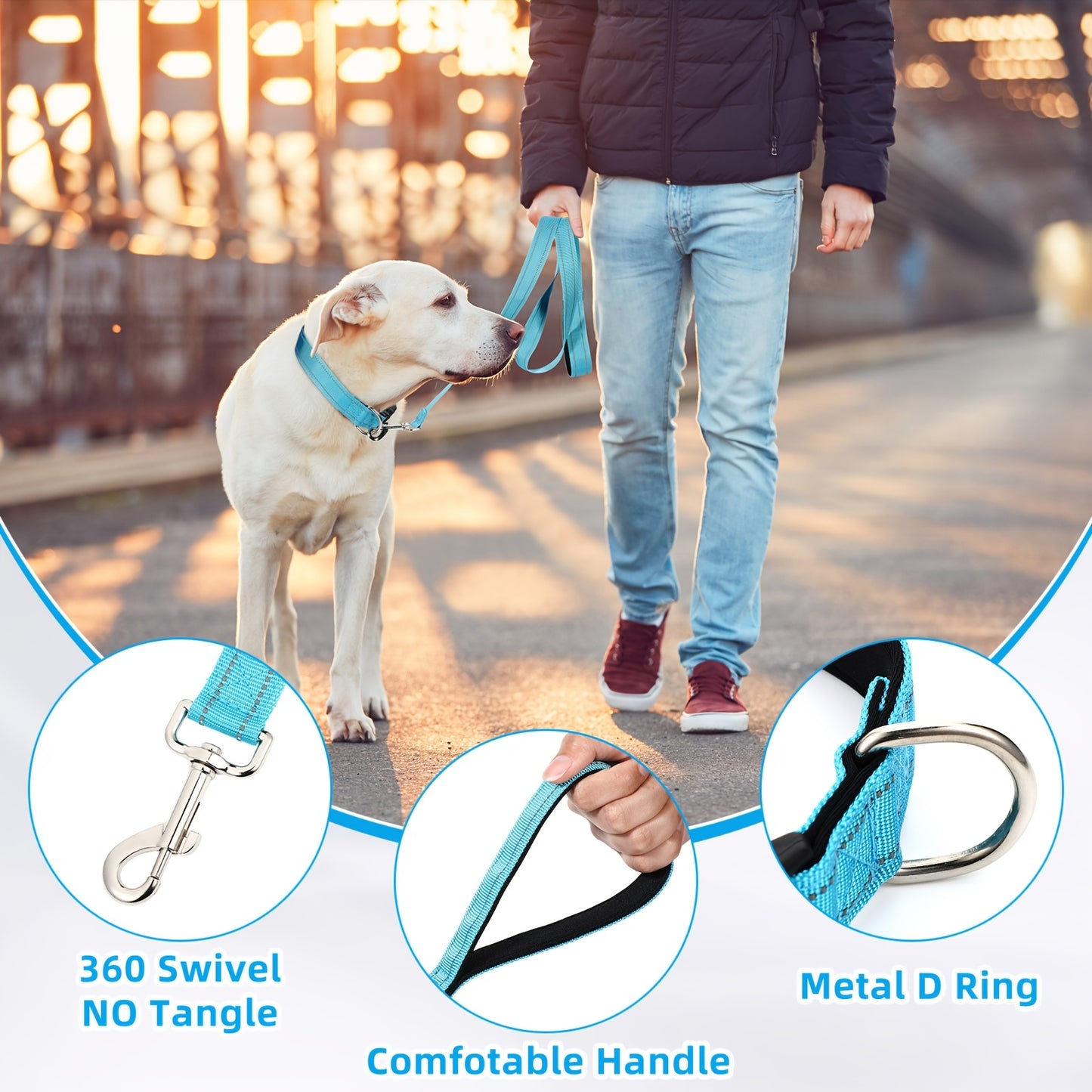 6 Sets Reflective Dog Leash And Collar